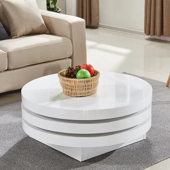 Triplo Round Rotating Coffee Table - White