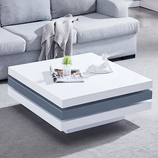 Triplo Square Rotating Coffee Table - White, Grey