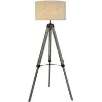 Tripod Floor Lamp with Linen Shade - Cream, Wood