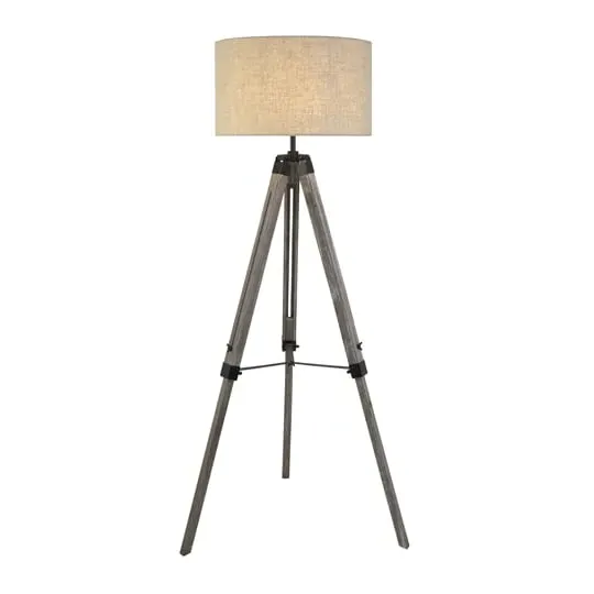 Tripod Floor Lamp with Linen Shade - Cream, Wood image