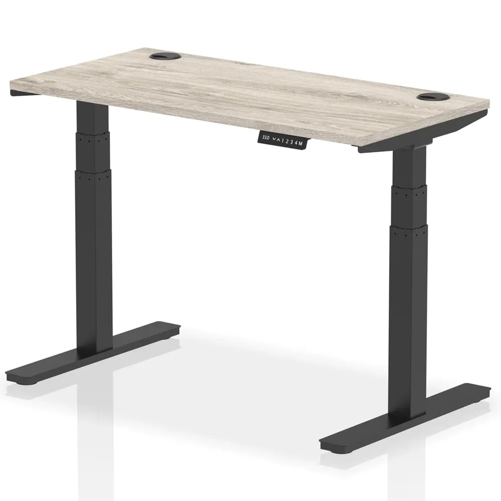 Troy 120cm Adjustable Laptop Desk with Black Legs - Grey Oak