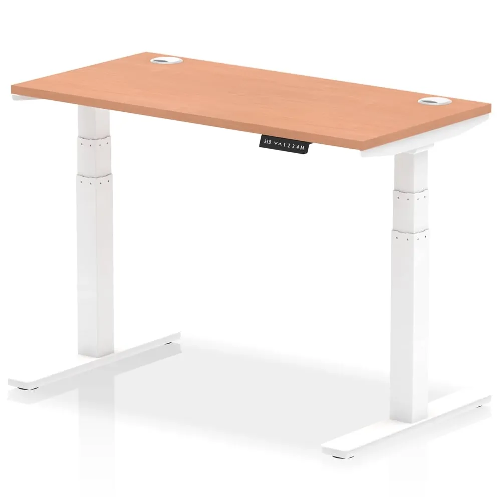 Troy 120cm Adjustable Laptop Desk with White Legs - Beech