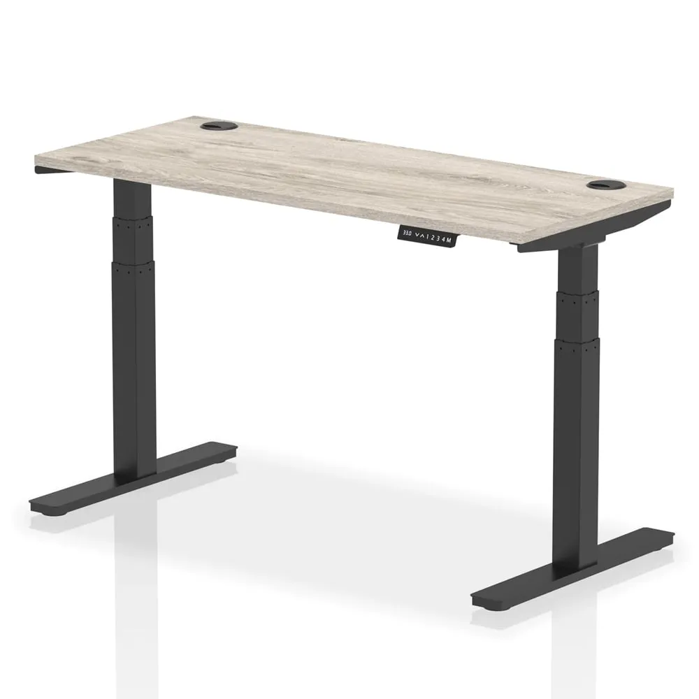 Troy 140cm Adjustable Laptop Desk - Black, Grey Oak