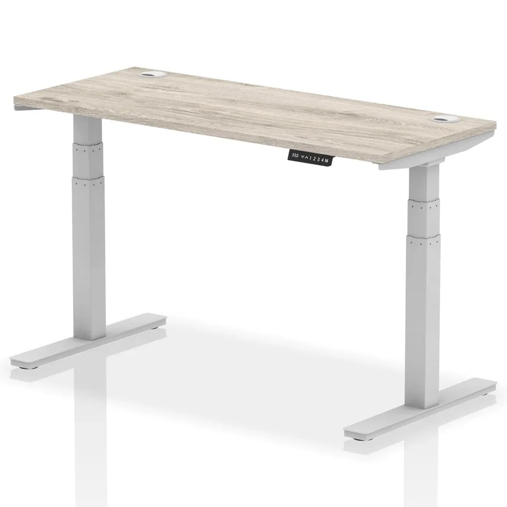 Troy 140cm Adjustable Laptop Desk - Silver, Grey Oak
