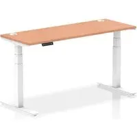 Troy 160cm Adjustable Laptop Desk with White Legs - Beech