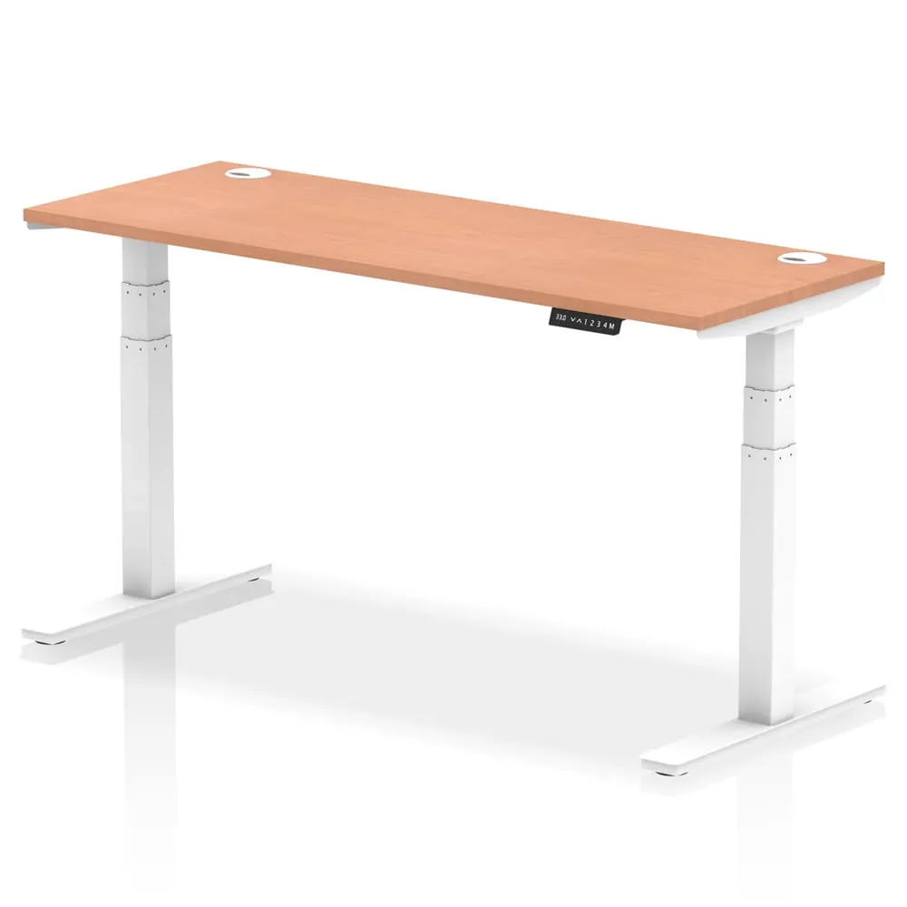 Troy 160cm Adjustable Laptop Desk with White Legs - Beech