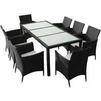 Truro 9 Piece Outdoor Dining Set with Cushions - Black, Rattan