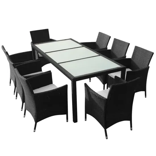 Truro 9 Piece Outdoor Dining Set with Cushions - Black, Rattan