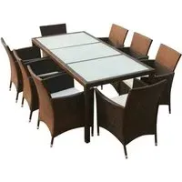 Truro 9 Piece Outdoor Dining Set with Cushions - Brown, Rattan