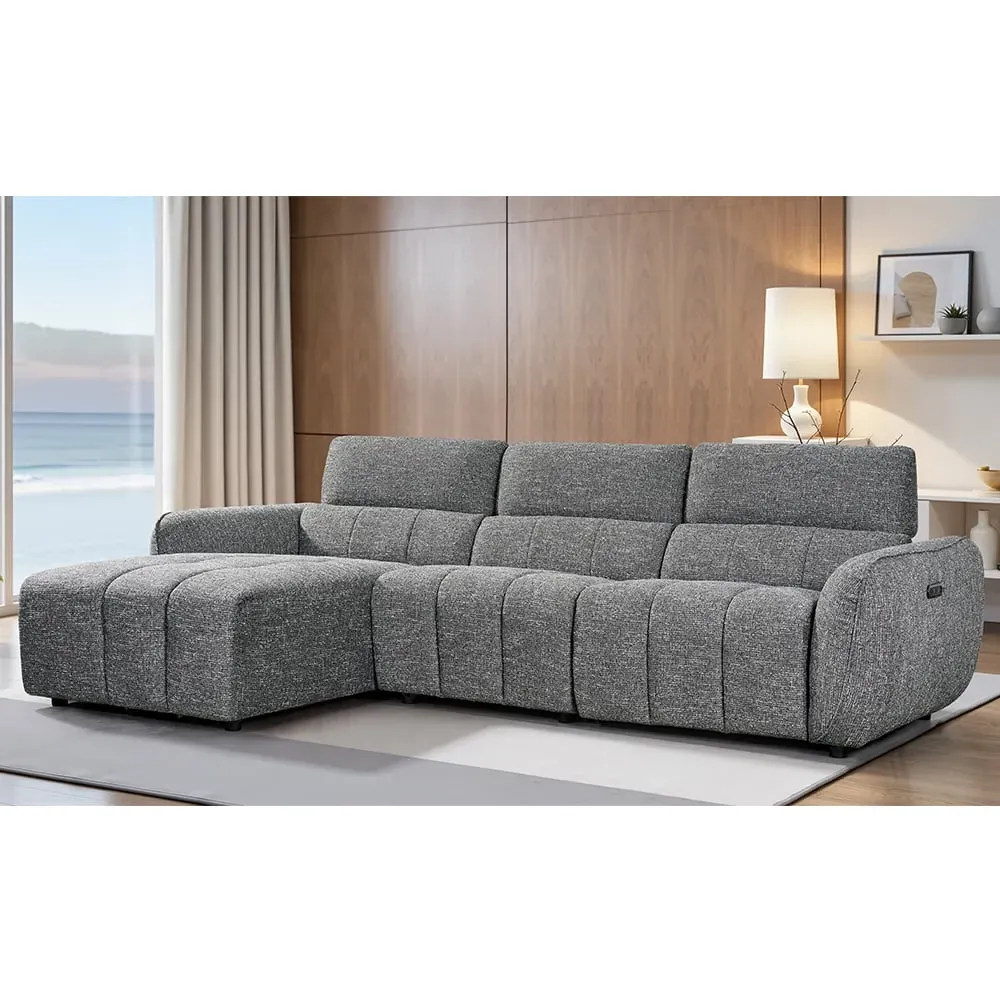 Truro L-Shaped Corner Sofa with Electric Recliner - Charcoal