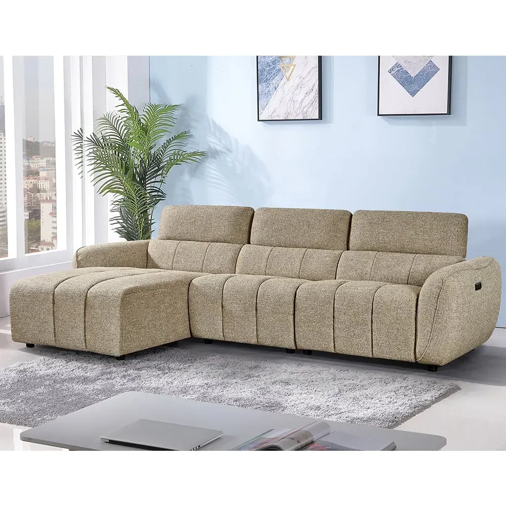 Truro L-Shaped Corner Sofa with Electric Recliner - Mocha