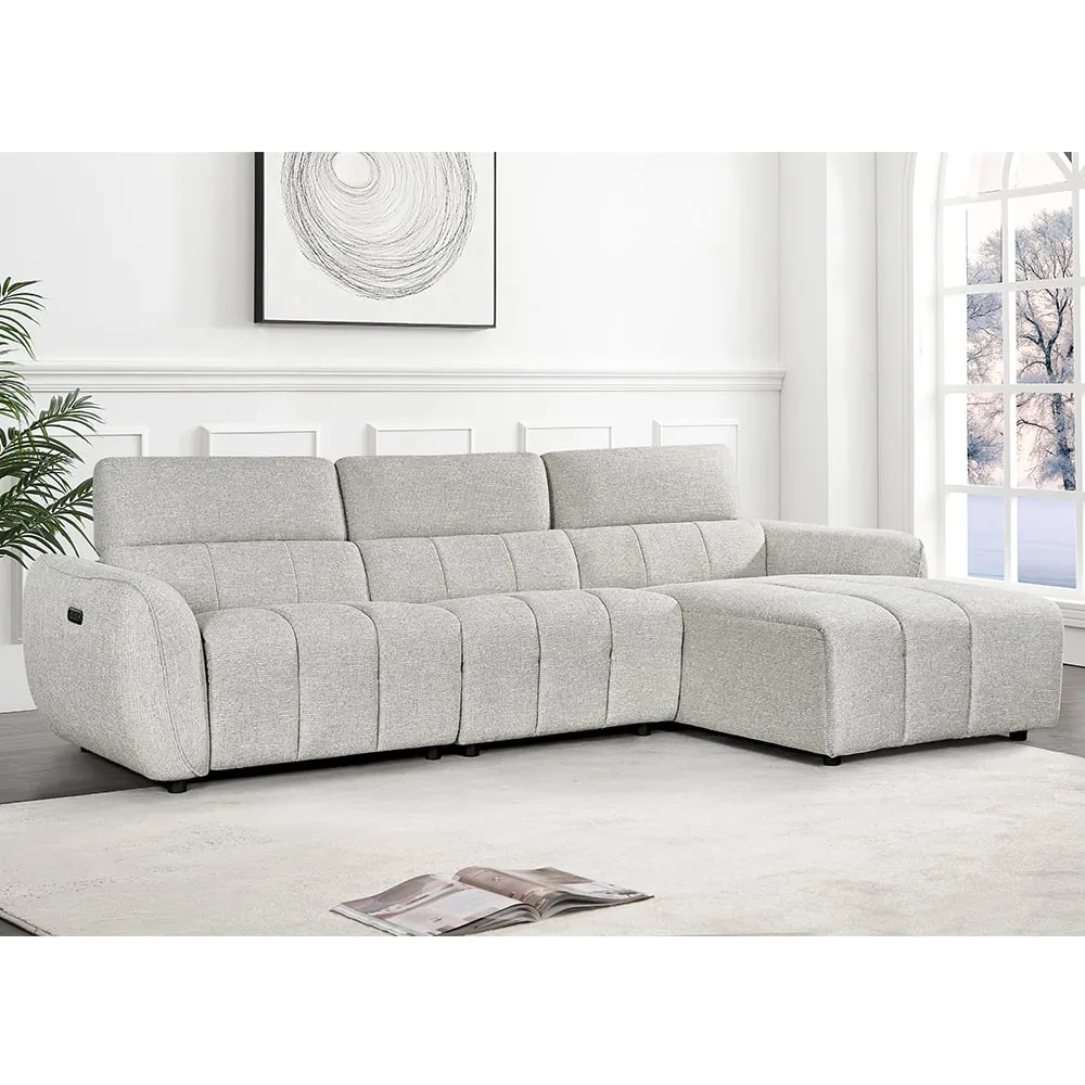 Truro L-Shaped Corner Sofa with Electric Recliner - Silver