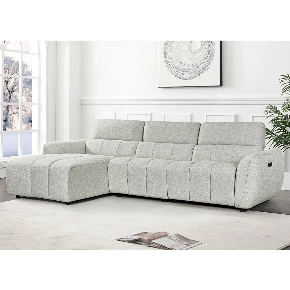 Truro L-Shaped Corner Sofa with Electric Recliner - Silver
