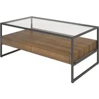Tucson Clear Glass Coffee Table with 2 Drawers - Glass, Wood