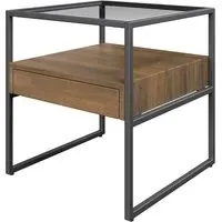 Tucson Clear Glass Side Table with Drawer - Clear, Wood