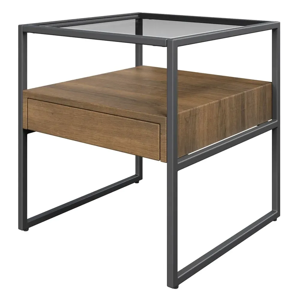 Tucson Clear Glass Side Table with Drawer - Clear, Wood image