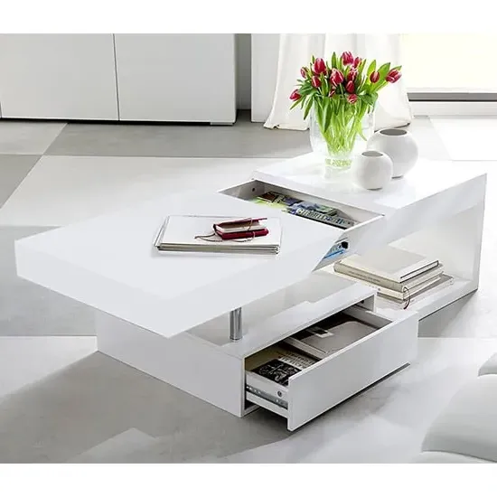 Tuna Storage Coffee Table Extendable - White, High Gloss MDF product