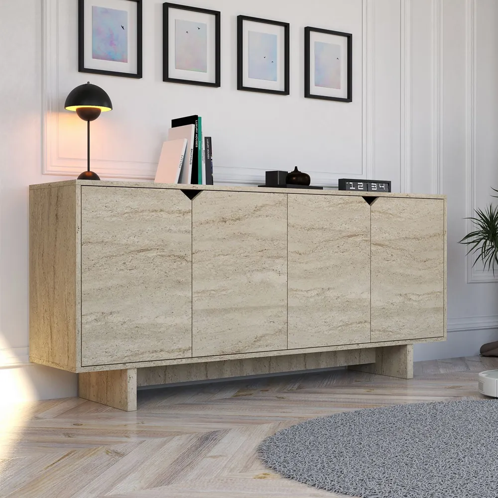 Turan 4-Door Sideboard - Travertine Marble Effect product