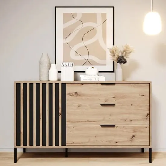 Turin Wooden Sideboard with 3 Drawers - Artisan Oak image
