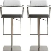Turlock Bar Stools In Pair - Grey, Leather Fabric