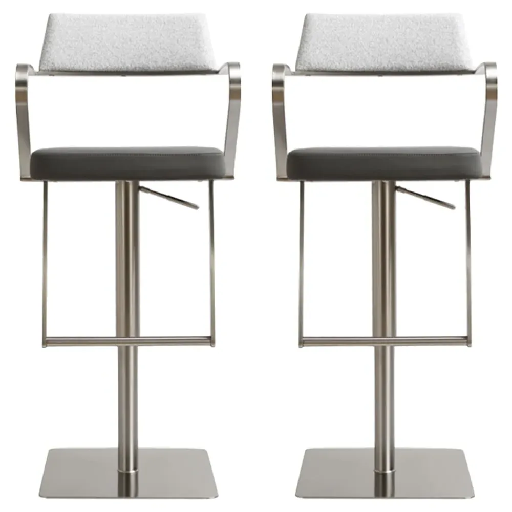 Turlock Bar Stools In Pair - Grey, Leather Fabric