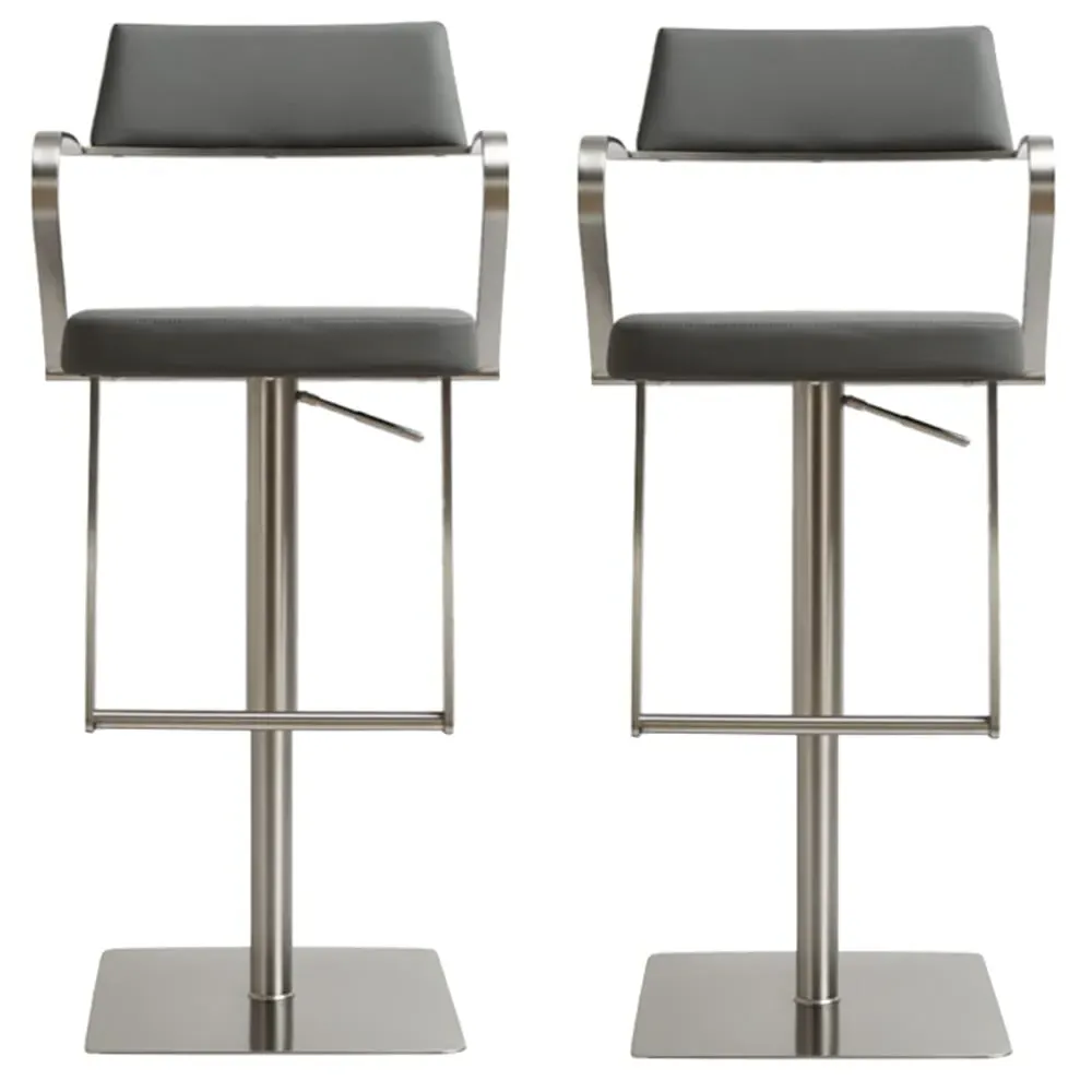 Turlock Bar Stools In Pair - Grey, Leather image