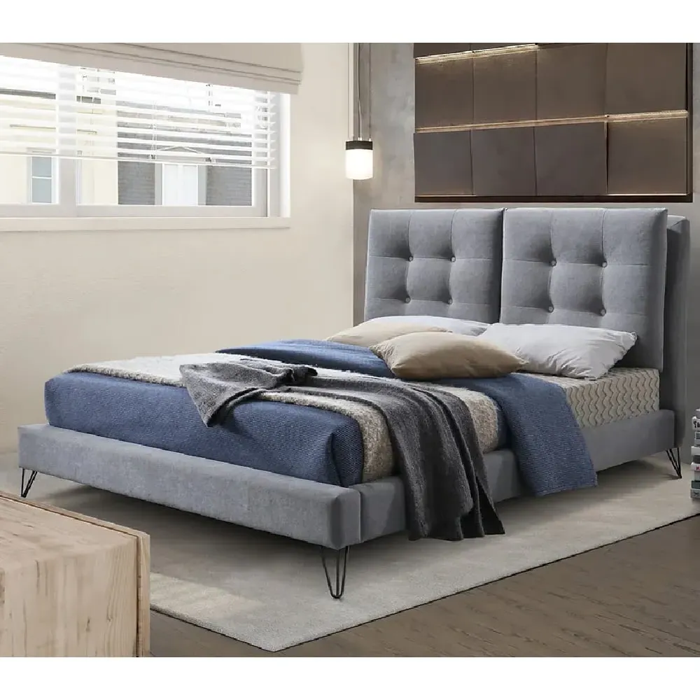 Tuscany Double Bed with Oak Legs - Dark Grey, Fabric