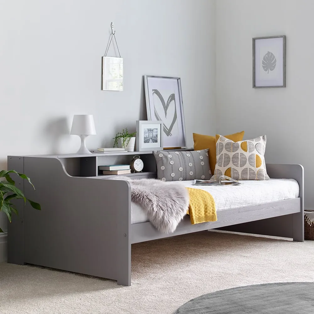 Tyson Guest Bed with Shelves - Grey, Pine