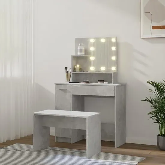 Udell Dressing Table Set with LED Lights - Concrete Effect image