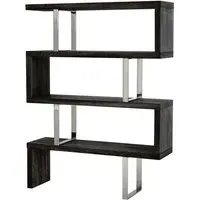 Ulmos 4-Tier Shelving Unit with Steel Frame - Black, Elm Wood