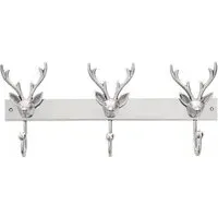 Uloka Stag Head Coat Hanger with 3 Hooks - Silver, Aluminium
