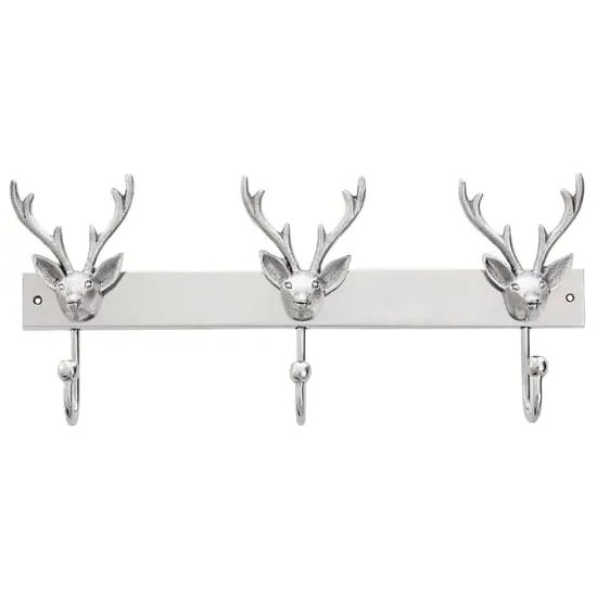 Uloka Stag Head Coat Hanger with 3 Hooks - Silver, Aluminium image