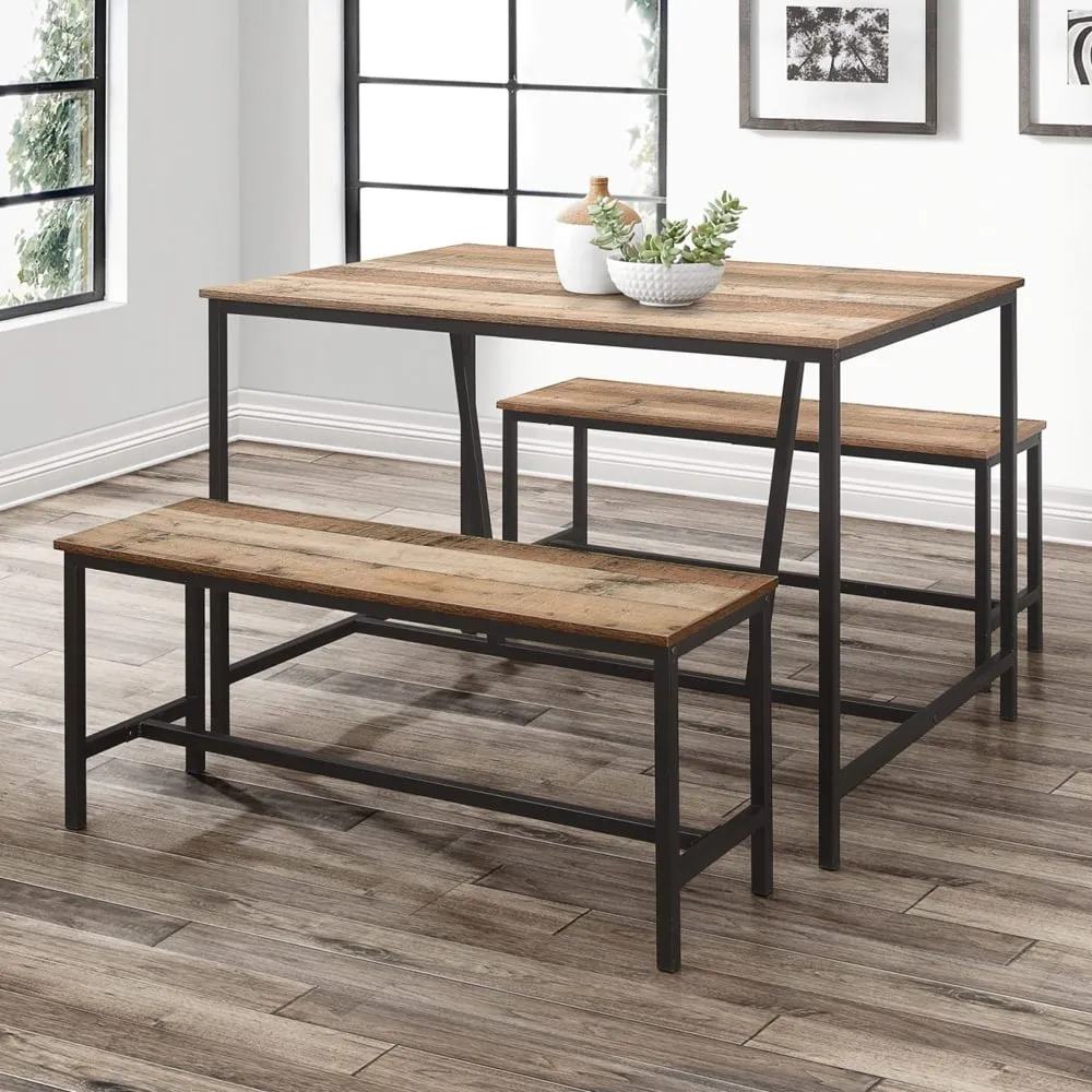 Urbana Dining Table with 2 Benches - Rustic