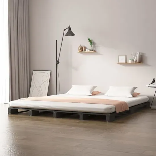 Urika King Size Bed Frame - Grey, Pine Wood