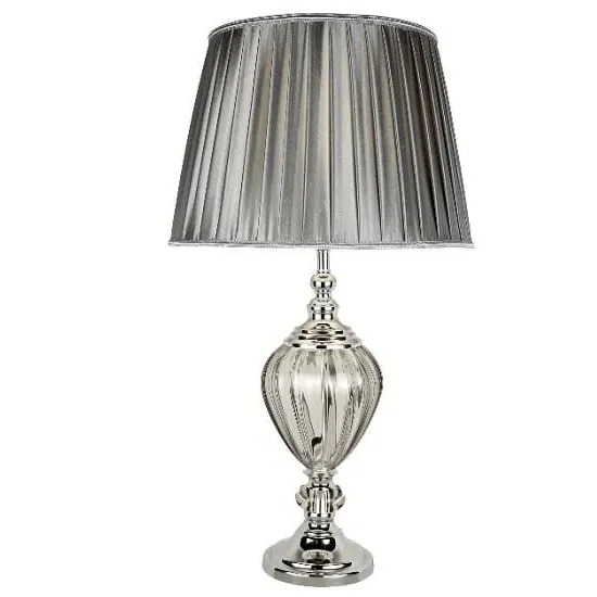 Urn Table Lamp with Pleated Shade - Chrome, Clear Glass