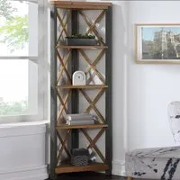 Utica Corner Bookcase with 4 Shelves - Satin Lacquer