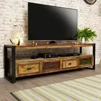 Utica TV Stand with 4 Drawers - Satin Lacquer, Reclaimed Wood