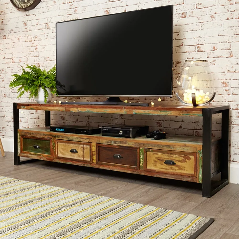 Utica TV Stand with 4 Drawers - Satin Lacquer, Reclaimed Wood image