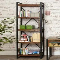 Utica Wide Bookcase with 5 Shelves - Satin Lacquer