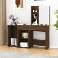 Vachel Dressing Table with LED Lights - Brown Oak