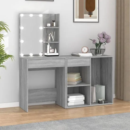 Vachel Dressing Table with LED Lights - Grey Sonoma Oak