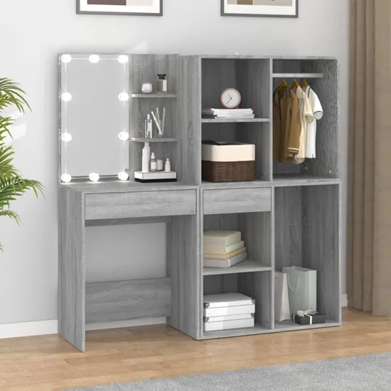 Vadim Dressing Table with LED Lights - Grey Sonoma Oak