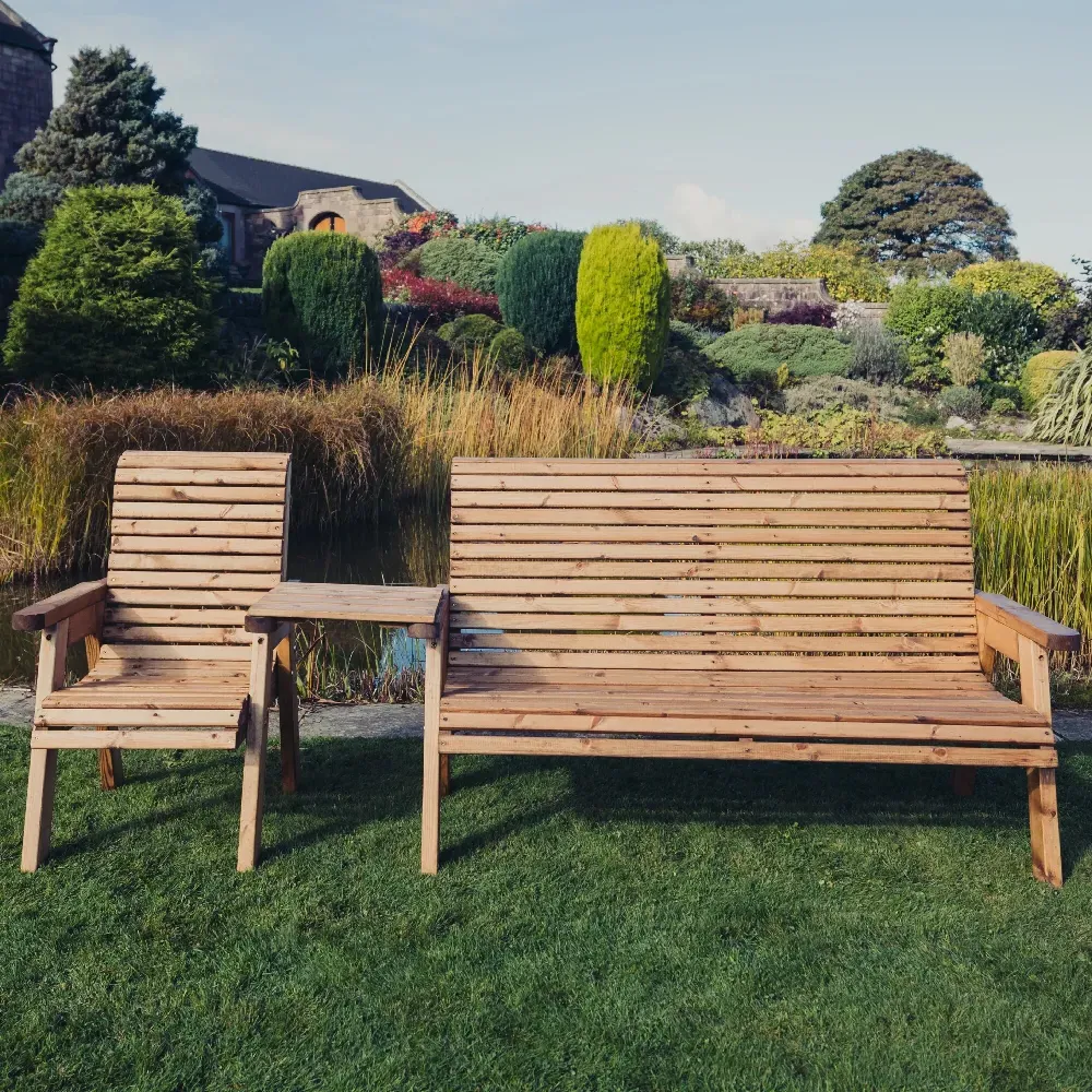 Vail 3-Seater Garden Bench Set with Table - Natural