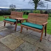 Vail 4-Seater Bench Set with Tray - Green, Timber