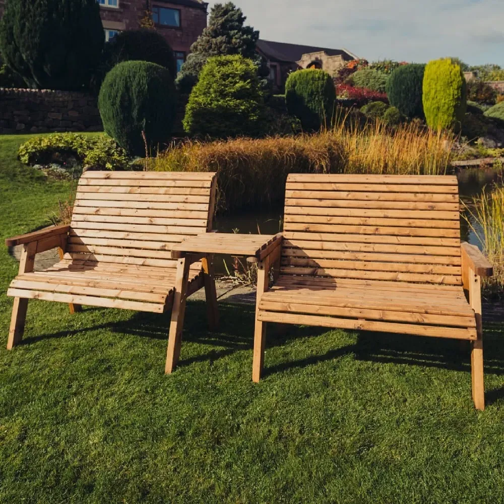 Vail 4-Seater Garden Bench Set with Table - Natural image