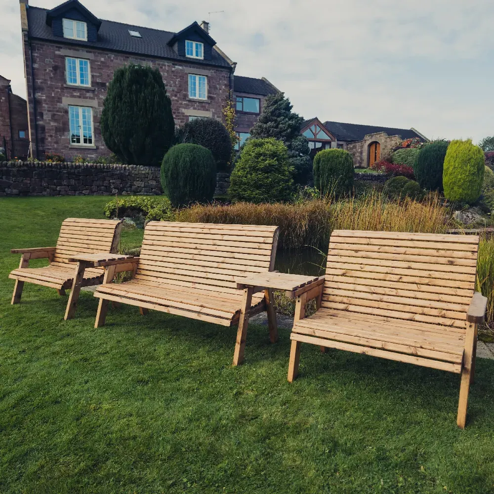 Vail 7-Seater Garden Bench Set with Table - Natural