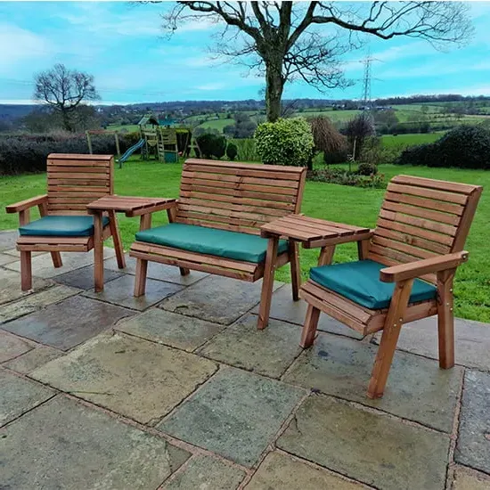 Vail Angled 2 Chairs & 2-Seater Bench Set - Green, Swedish Redwood