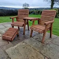 Vail Angled Love Seat with Footstool - Brown, Swedish Redwood