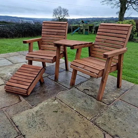 Vail Angled Love Seat with Footstool - Brown, Swedish Redwood image