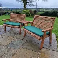 Vail Angled Tray 4-Seater Bench Set - Green, Swedish Redwood